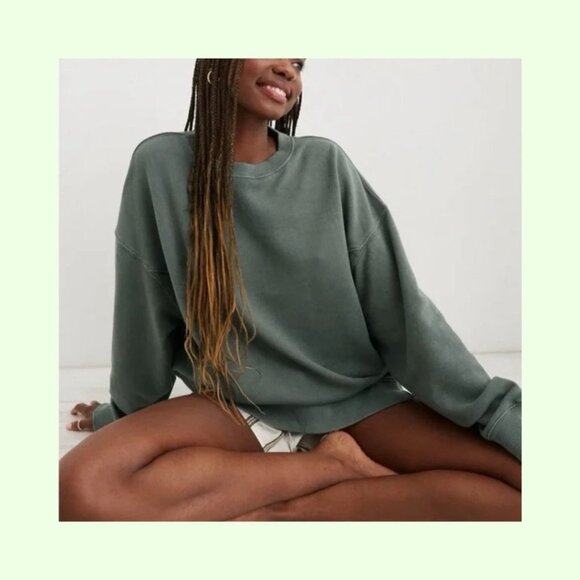Aerie "The Chill Crew" Sweatshirt, Veridian Green, Size L - Picture 4 of 4
